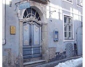Art Nouveau Door, Riga, Latvia, Museum of Pharmacy, winter, snow, lavender, grey, gray - 9x12 Original Fine Art Photograph