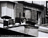 Heart-shaped Chimney, heart cut-out, Paris black and white photography, love, rooftops 5x7 Original Fine Art Photograph
