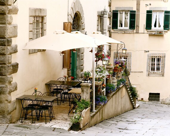 Italy Photograph - Tuscan Decor - Sunny Spot in Tuscany - Cream Neutral Art - Cafe Photo - Outdoor Dining - Italian Print - 8 x 10
