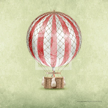 Classic Vintage Style Red Hot Air Balloon Room 8x8 Wall Art Print by Caramel Expressions