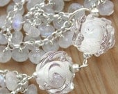 Bridal Necklace - Lampwork Glass Beads with Moonstone and Sterling Silver