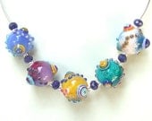 Bright and Colorful Necklace - Handmade Lampwork Beads with Gemstones and Silver