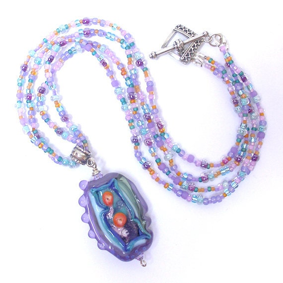 Multi-strand Necklace - Lampwork Glass Focal and Seed Beads