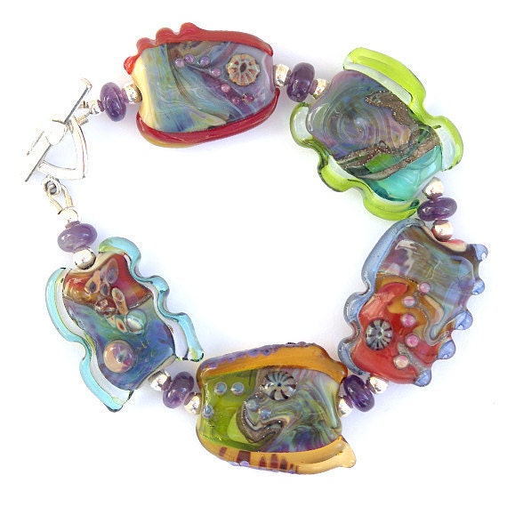 Lost and Found Bracelet 2 - Handmade Lampwork, Sterling Silver and Amethyst