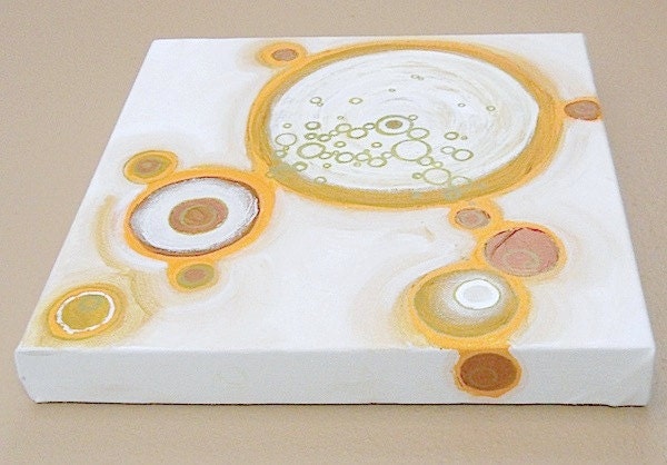 SALE - Abstract Acrylic Painting Original Fine Art 12"x12" by Linnea Heide - white gold - geometric circles - modern art