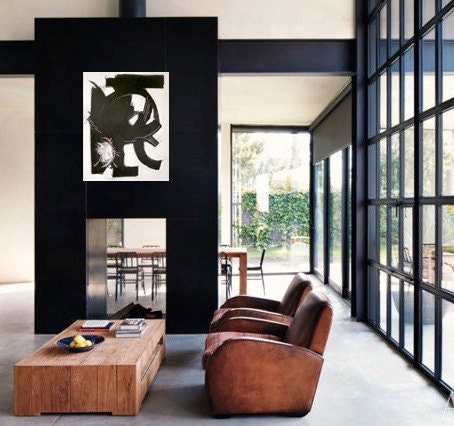 SALE - BULL FiGHT original abstract modern painting - gallery fine art - contemporary interior design - ooak home wall decor - black white