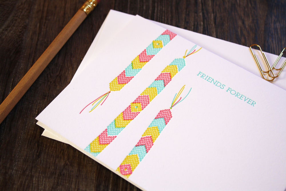 Letterpress Card - Friendship Bracelet Pink