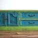 RESERVED FOR TIFFANY Credenza or Dresser or Console in Teal and Rosemary Green, Distressed with Tons of Charm
