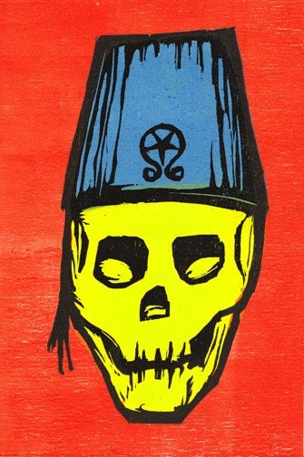 Skull with Fez woodcut