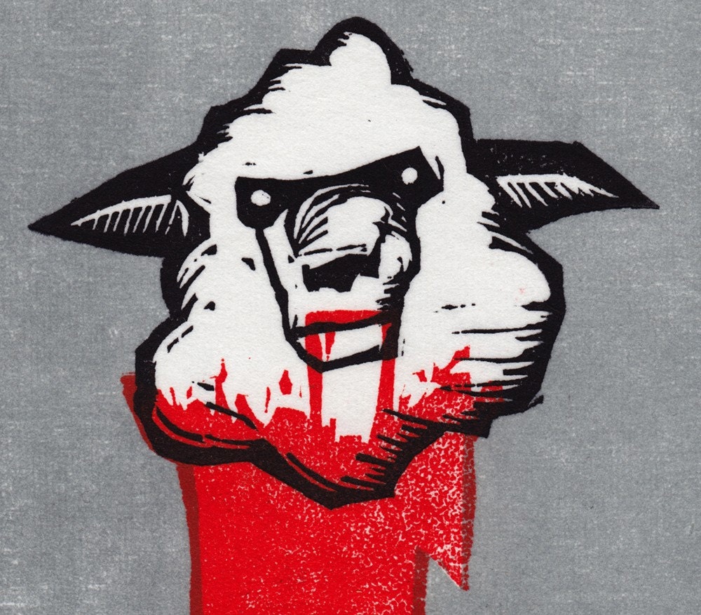 Sheep woodcut print