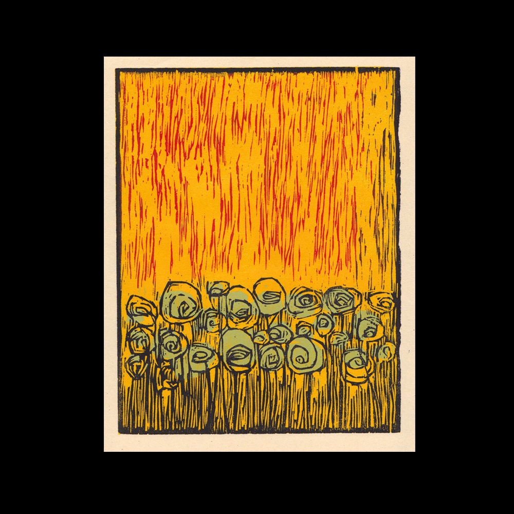 Jazz Flowers woodcut print