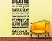 Vinyl Wall Decal Sticker Art - Our Family Rules - Subway Style Wall Mural