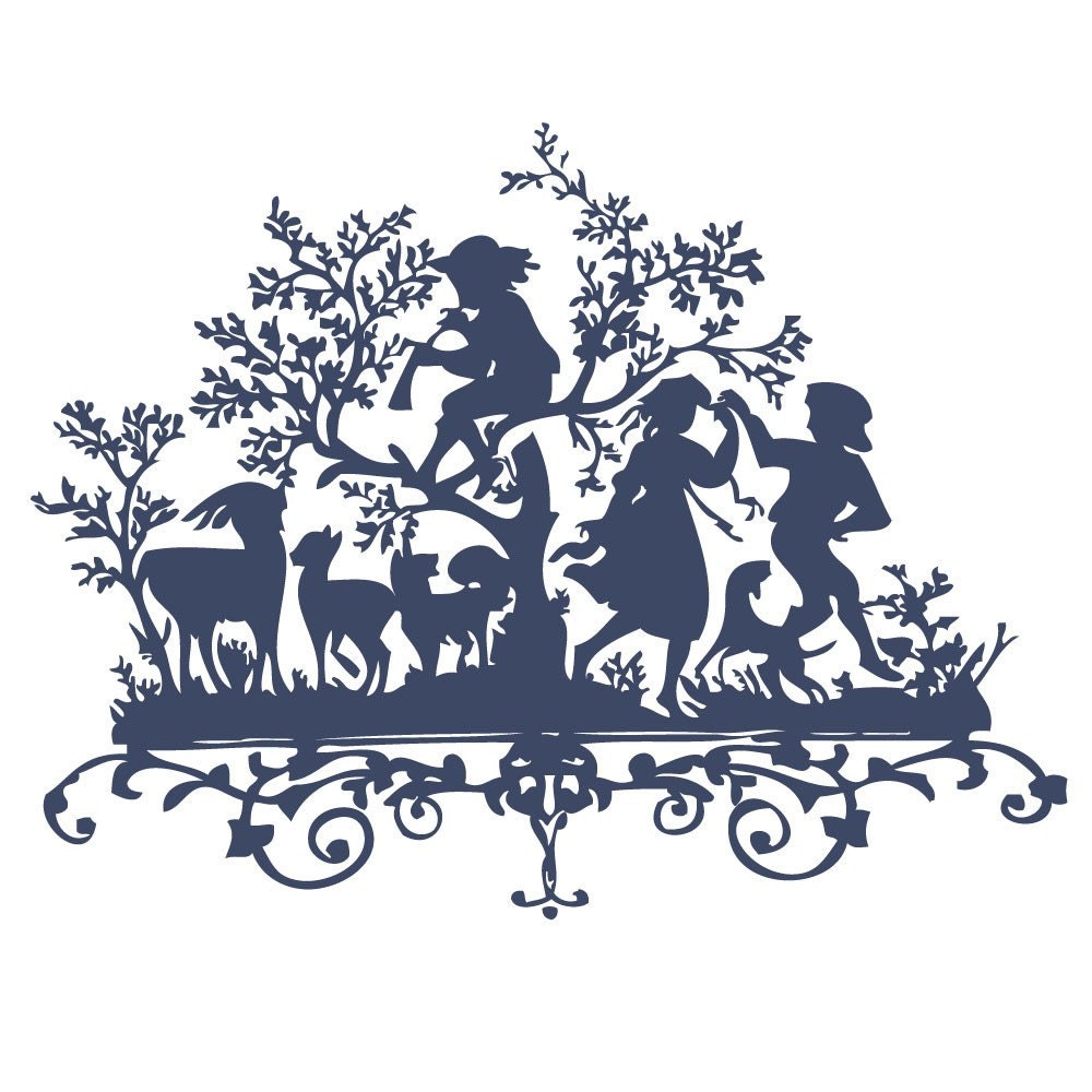 Vinyl Wall Decal Sticker Art - Vintage Players - Silhouette of Frolicking Children