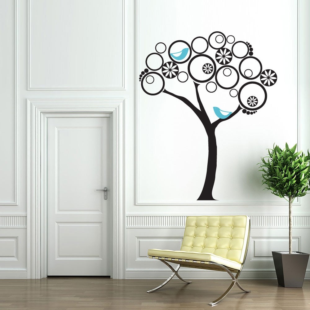 Vinyl Wall Decal Sticker Art - Modern Abstract Tree with Birds - extra large