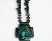 Modern Turquoise Cross Necklace Oxidized Silver