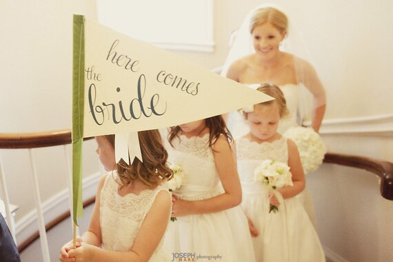Here Comes The Bride Sign - Large Pennant Flag For Your Flower Girl