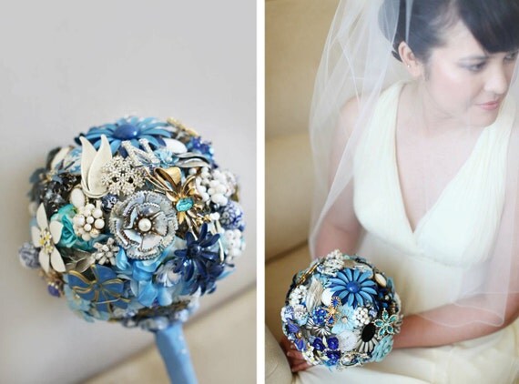 Brooch Bouquet - Medium Something Blue Custom Bridal Bouquet
