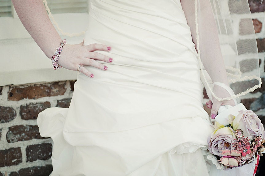 Custom Large Brooch Bouquet - Romantic Silk Flowers & Enamel Brooches - Made to Order