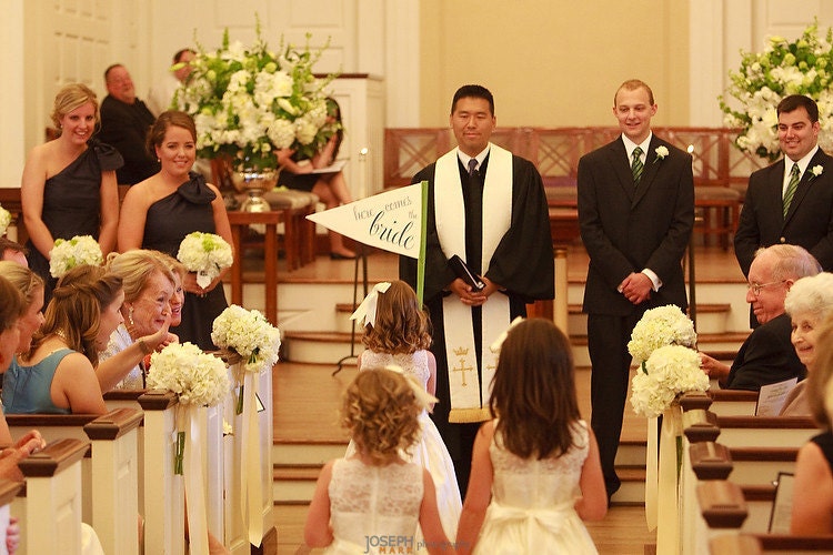 Here Comes The Bride Sign - Large Pennant Flag Wedding Sign For Your Flower Girl