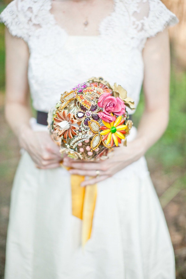 Brooch Bouquet - Colorful Custom Modern Jewelry Heirloom Bouquet - Medium