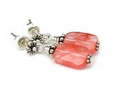 Cherry Quartz Earrings with Floral Posts