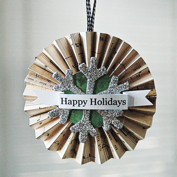 Happy Holidays Accordion Ornament with Antique Glitter