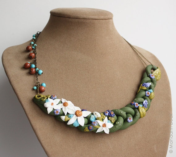 Nature inspired necklace and earrings - Summer braid