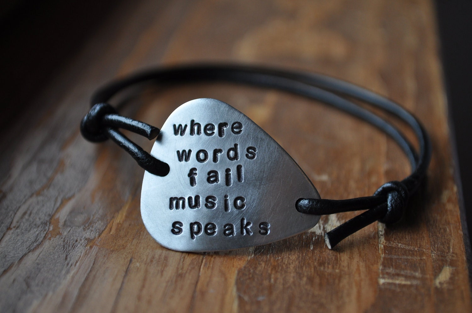 The Original Hand-Stamped Guitar Pick Bracelet - Slide Style