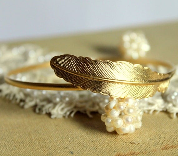 Bracelet Gold feather plated  bracelet Classic  - 14k real gold plated bracelet