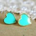 Blue sea foam blue Heart gold stud earring -petit elegant 14k gold coated post earrings
