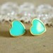 Blue sea foam blue Heart gold stud earring -petit elegant 14k gold coated post earrings