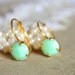 Mint and gold earrings - 14k gold plated earrings with real mint faceted  swarovski rhinestone