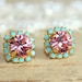 Crystal stud pink earring - 14k plated gold post earrings real swarovski rhinestones .