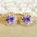 Crystal stud violet purple earring - 14k plated gold post earrings real swarovski rhinestones .