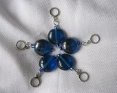 Blue glass stitch markers for knitting