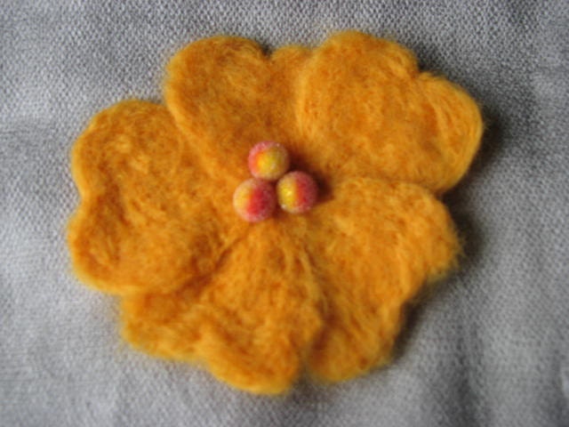Felted flower hairclip golden yellow