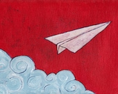 Paper Plane painting  'Fly With Me' - Original 7 x 5 inches