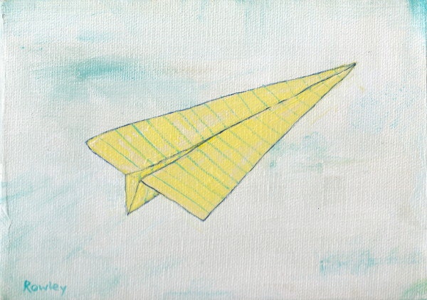 Paper Plane painting  'I'm Outta Here' - Original 7 x 5 inches