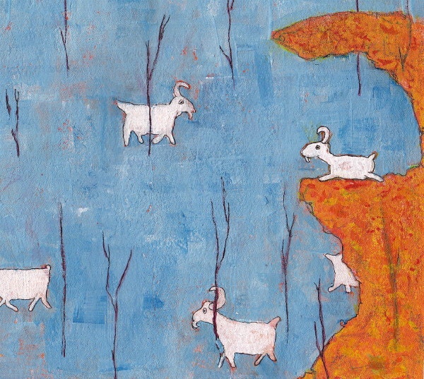 Whimsical Painting: 'The Goat King' - 8x81/2 inches on paper