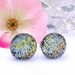 Small Glass Stud Earrings, Fused Glass Jewelry, Dichroic Glass Earrings, Post Earrings, Round, Confetti, Silver, Gold, Green (Item 30275-E)