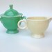 Vintage Fiestaware Creamer Covered Sugar Bowl Set Green Ivory
