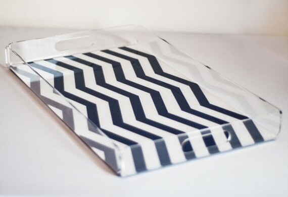 Chevron Stripe Lucite Serving Tray - Large