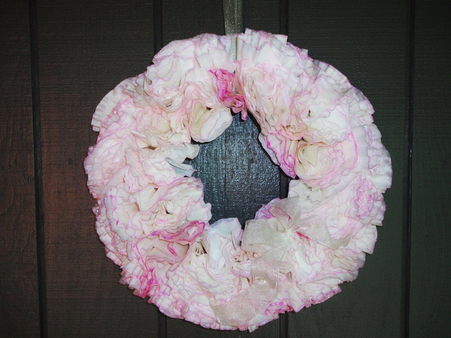 Pink Christmas Wreath Shabby  White Organza & Glitter