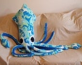 Anna Marie the Oceanic Turquoise Giant Fleece Squid - Stuffed Plush Animal