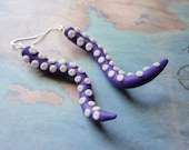 Purple and Glow In the Dark Polyclay Tentacle Earrings