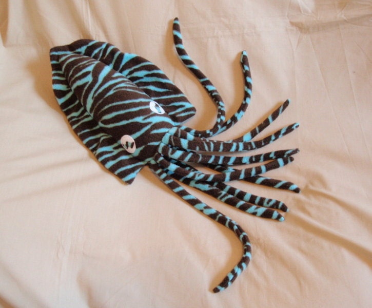 Betsy the Turquoise and Chocolate Brown Zebra Striped Cuddlefish - Plush Cuttlefish Stuffed Animal