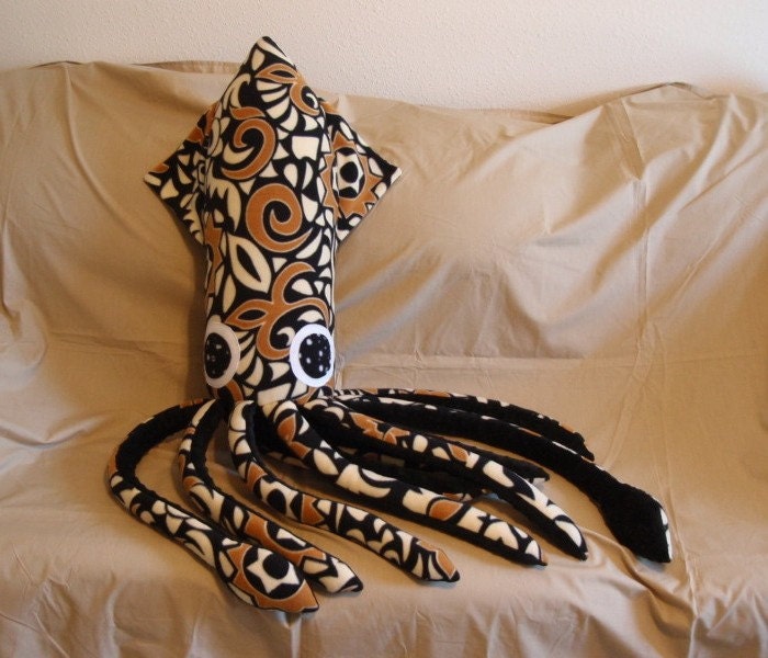 Jungle Annie the Giant Tribal Print Fleece Squid - Large Plush Stuffed Animal