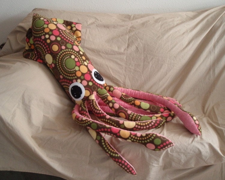 Cupcake the Giant Spotted Brown Fleece Squid - Large Plush Stuffed Animal