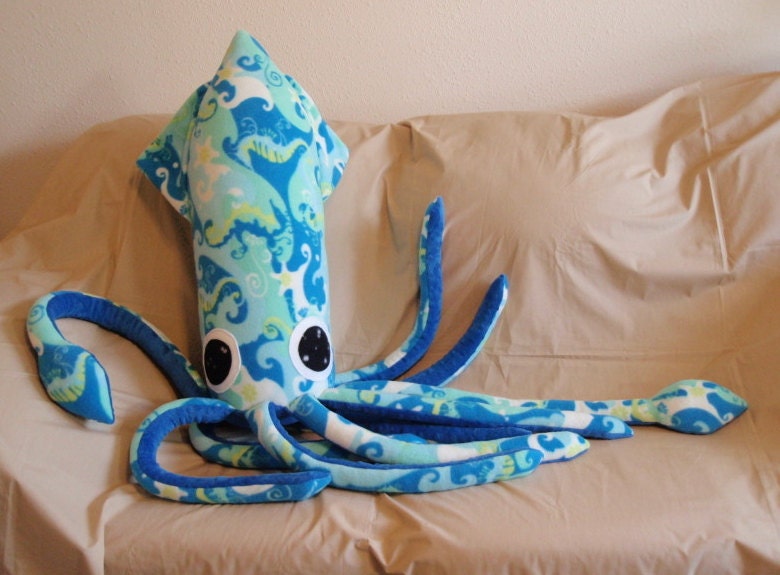 Anna Marie the Oceanic Turquoise Giant Fleece Squid - Stuffed Plush Animal
