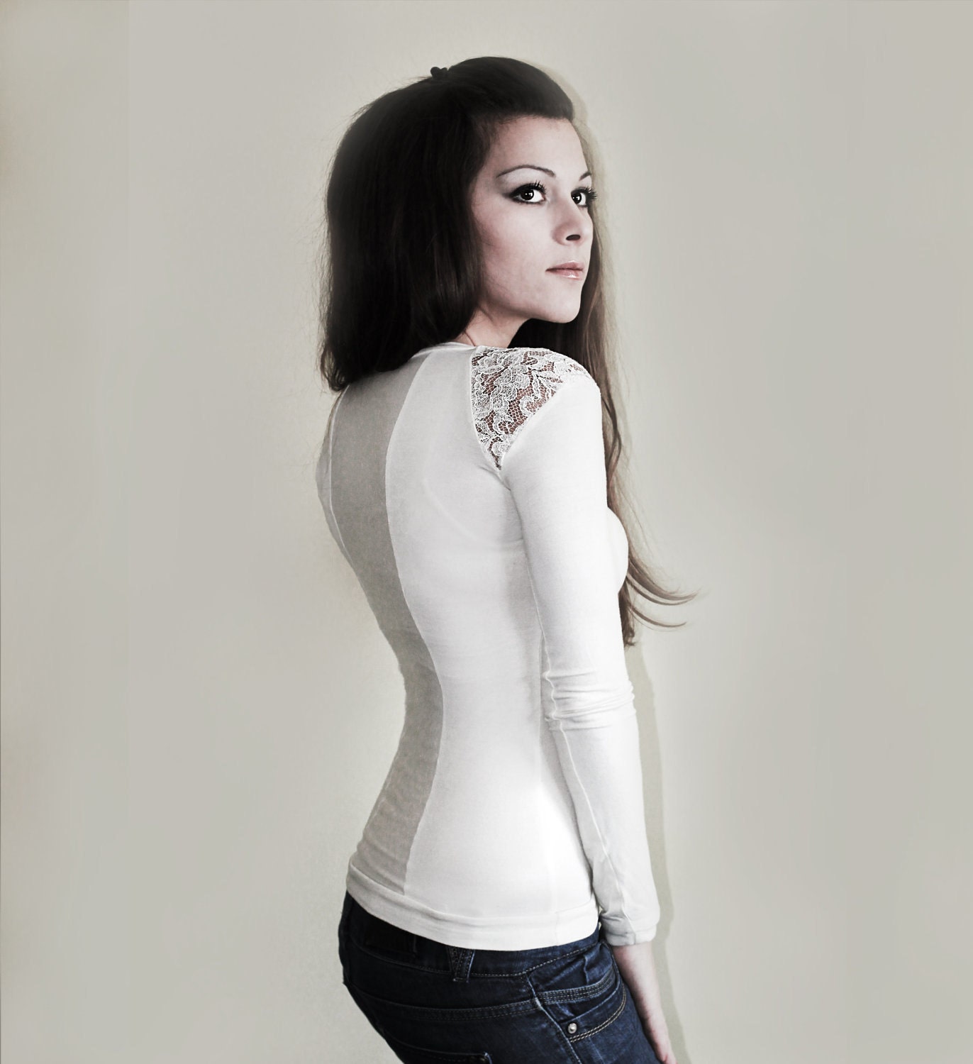 Ivory Blouse with Romantic Lace Details, Custom made